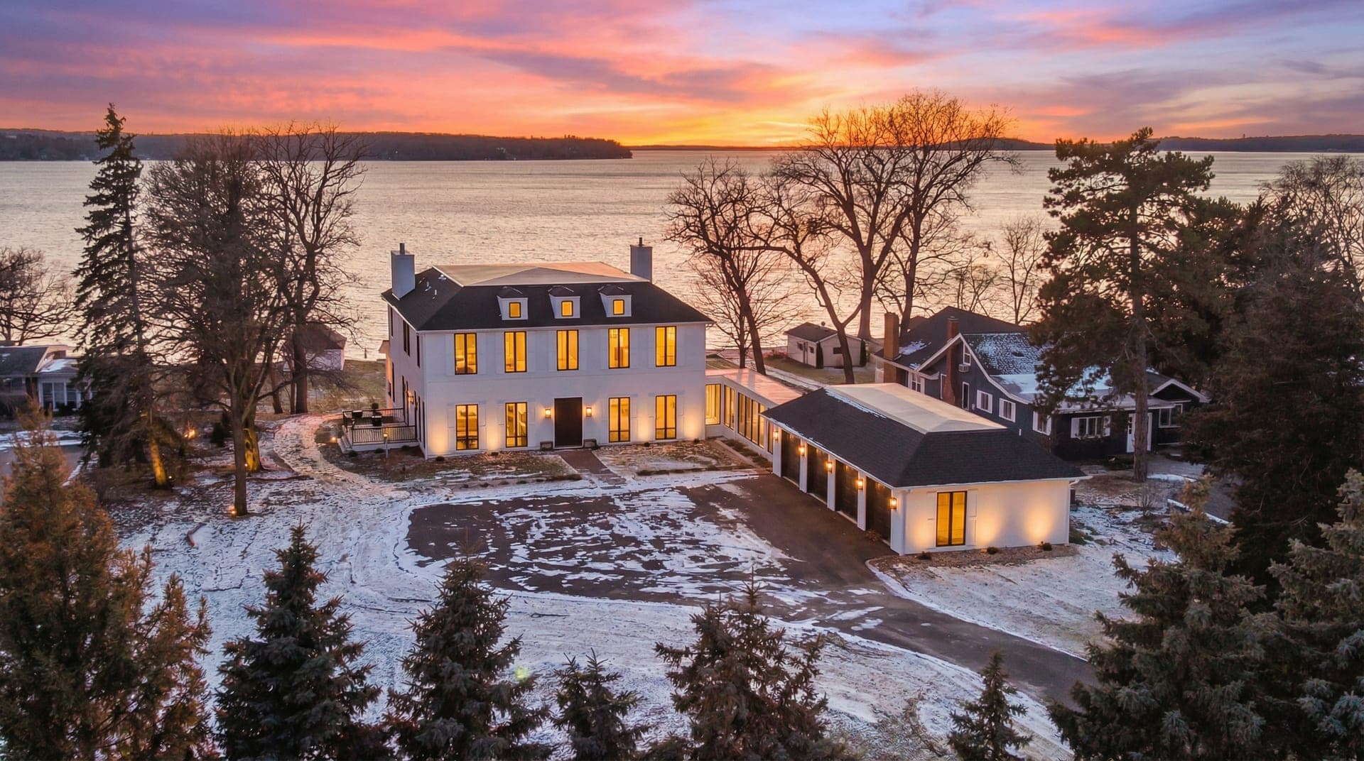 Waterfront Estate at Sunset
